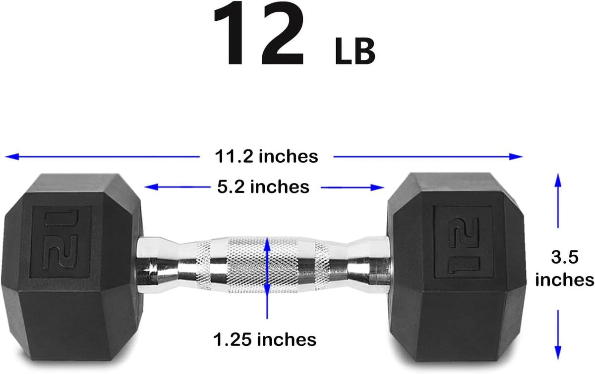 12LB Set Of 2 Hex Dumbbells Rubber Coated Cast Iron Hex Onyx Dumbbell Weights For Exercises Neoprene Dumbbell Hand Weights Anti-Slip Anti-Roll Hex Shape Colorful 12Lbs Pair