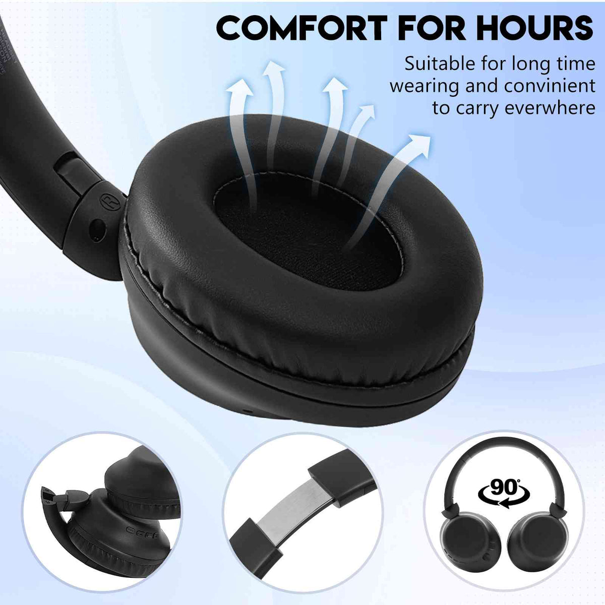 UrbanX Perfect Comfort 955 II Overhead Wireless Bluetooth Headphones For Nokia C1 Plus Noise-Cancelling, with – Midnight