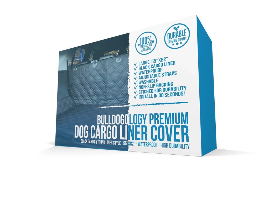 Bulldogology SUV Cargo Liner for Dogs - Heavy Duty Pet Trunk Cargo Cover - Dog Car Seat Cover Waterproof Nonslip - Dog Hair, Muddy Paws, Scratches Protector for Cars (Large, 55x82")