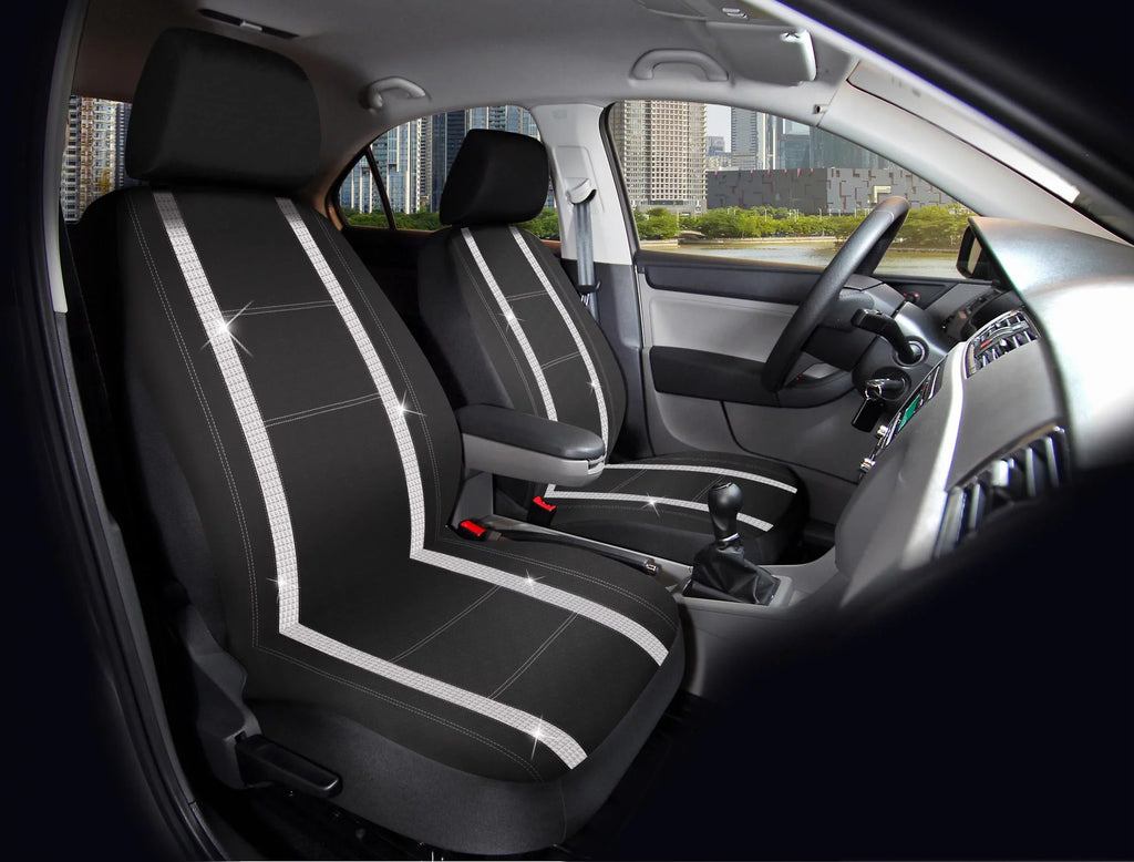 Auto Drive 2 Piece Checker Diamond Car Seat Cover Premium Leather Charcoal Universal Fit - 2102SC035