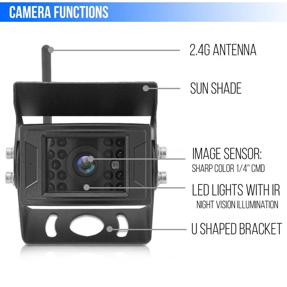 PYLE PLCMTR78WIR - 2.4Ghz Vehicle Camera & Video Monitor System with Wireless Video Transmission, Waterproof Rated Cam, Night Vision, 7?? Unit Display (for Bus, Truck, Trailer, Van)