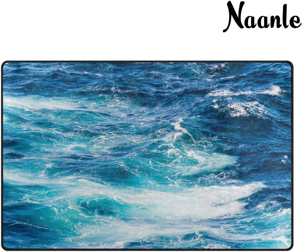Wellsay Sea Ocean Wave Non Slip Area Rug for Living Dinning Room Bedroom Kitchen, 4' x 5'(48 x 63 Inch / 120 x 160 cm), Sea Ocean Wave Nursery Rug Floor Carpet Yoga Mat