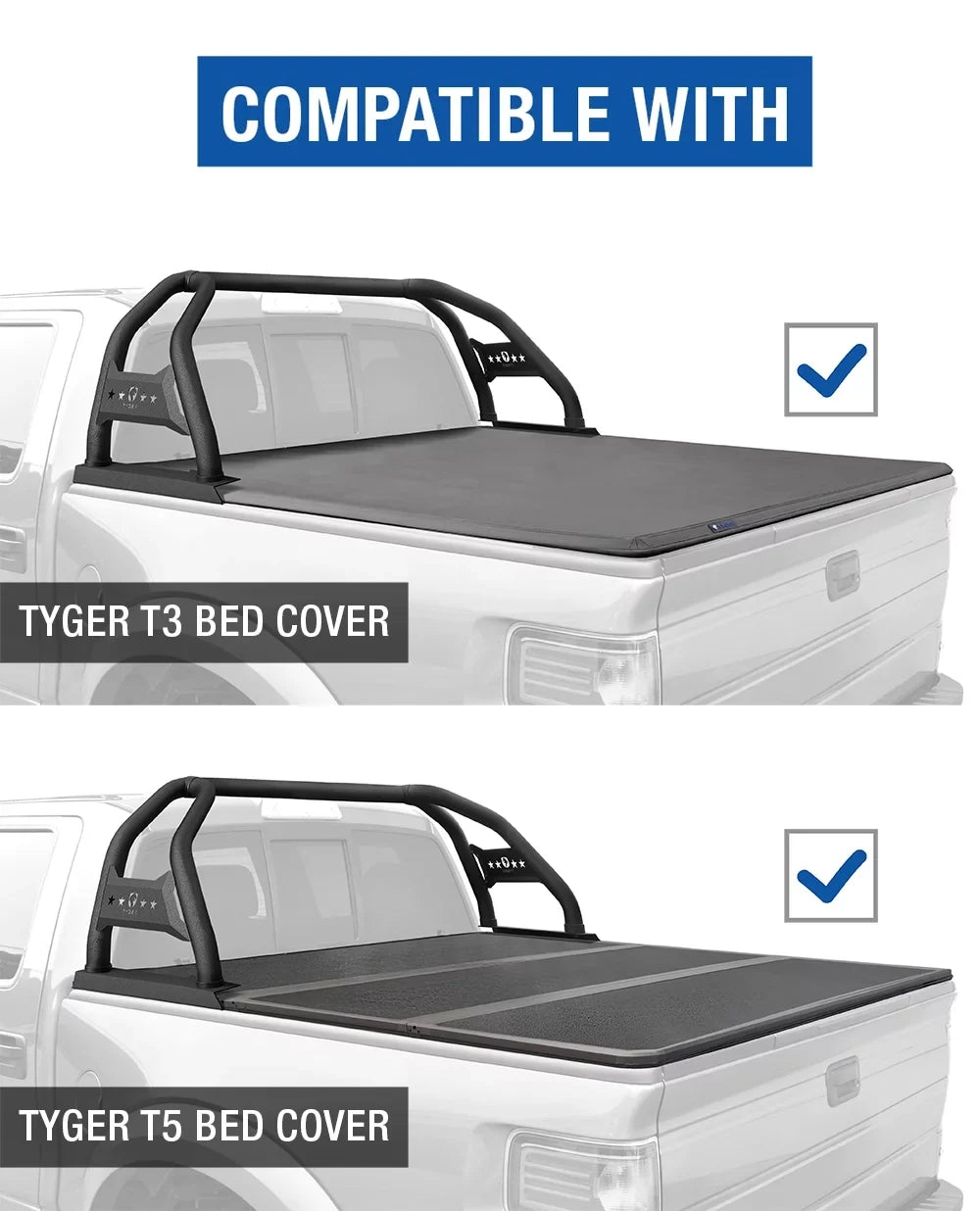 Tyger Auto Sport Bar Compatible with 2022-2024 Toyota Tundra (Exclude SR) | 5.5/6.5' Bed | TG-SB7T88728 | Textured Midnight | Light Mount | Roll Bar