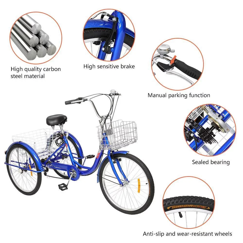 SalonMore Adult Tricycle Unit Wheel Men's Women's Bike, Blue