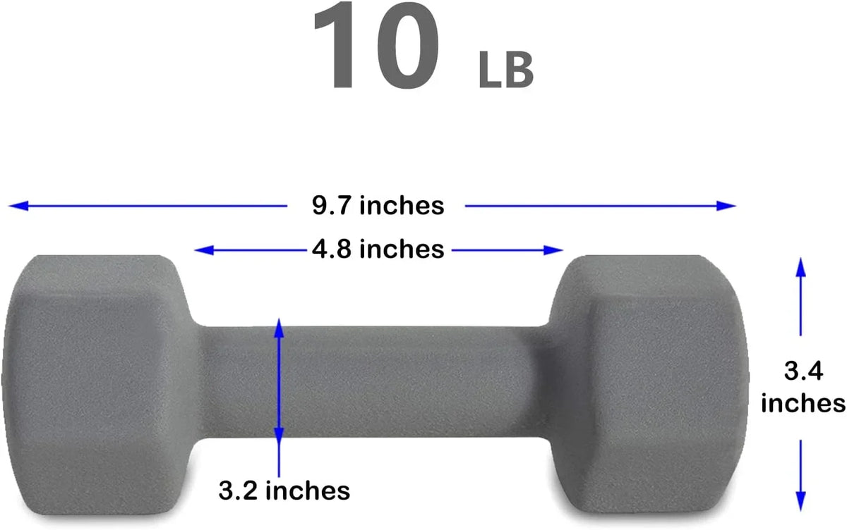 10LB Set Of 2 Hex Dumbbells Rubber Coated Cast Iron Hex Charcoal Dumbbell Weights For Exercises Neoprene Dumbbell Hand Weights Anti-Slip Anti-Roll Hex Shape Colorful 10Lbs Pair