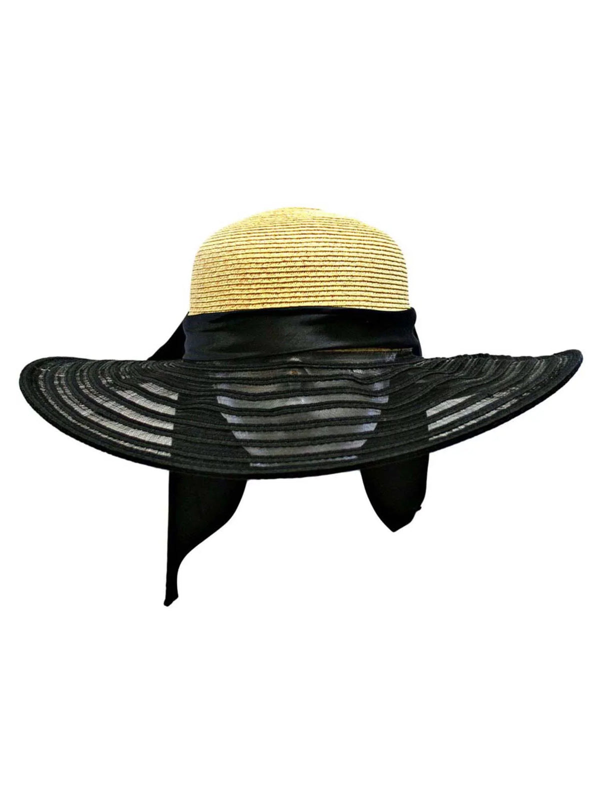 Wheat & Charcoal Wide Brim Floppy Hat Large With Satin Bow