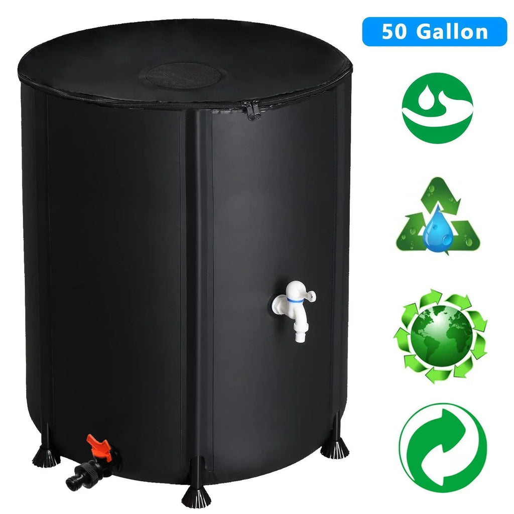 Portable Rain Barrel Water Collector Tank with Spigot Filter Charcoal 50 Gallon
