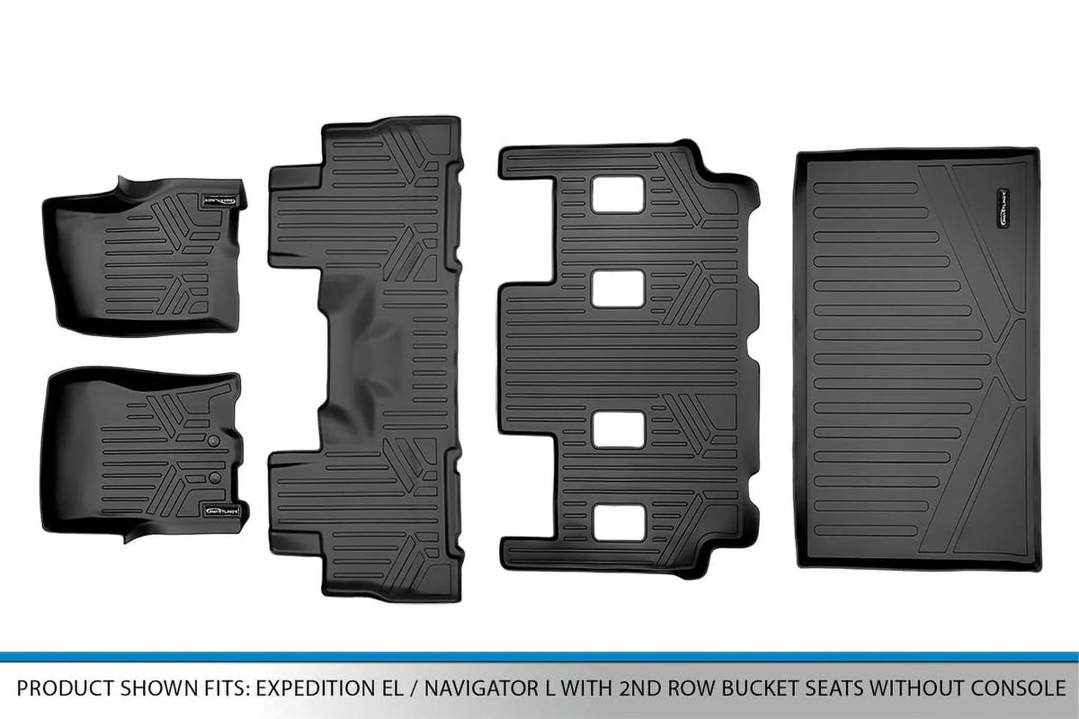 Smartliner SA0183-B0303-C0186-E0185 Floor Mats & Cargo Liner Set with 2nd Row Bucket Seats without Console for 2011-2017 Ford Expedition, Dark