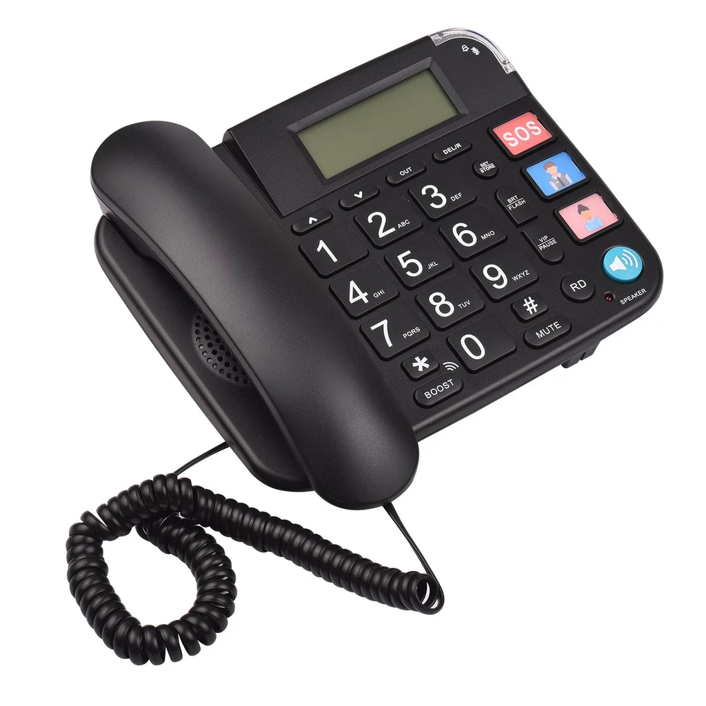 Midnight Corded Phone with Big Button Desk Landline Phone Telephone Support Hands-Free/Redial/Flash/Speed Dial/Ring Control for Elderly Seniors Home Office Business Hotel