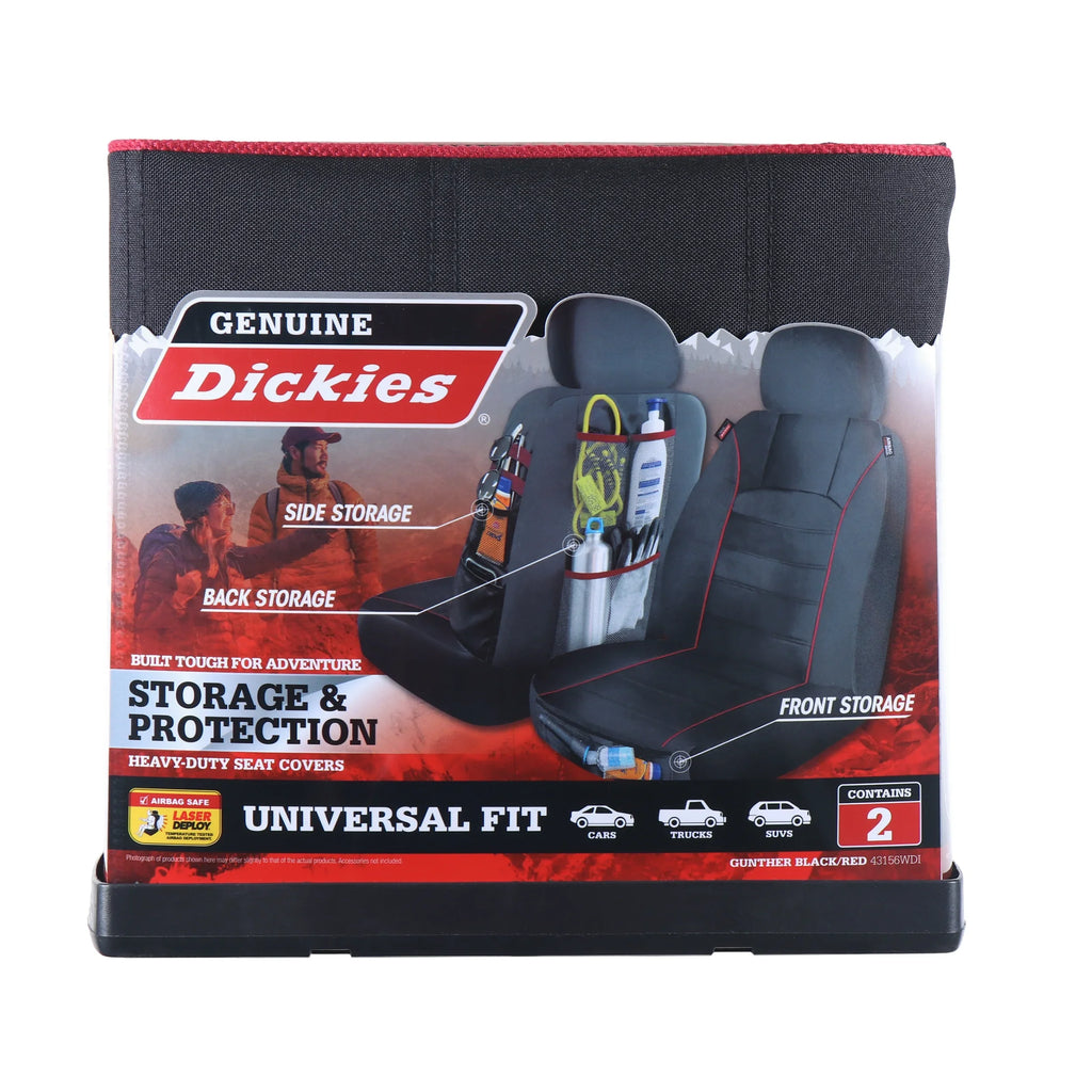 Genuine Dickies 2 Piece Universal Front Car Seat Covers with Storage - Midnight and Red, 43156WDI