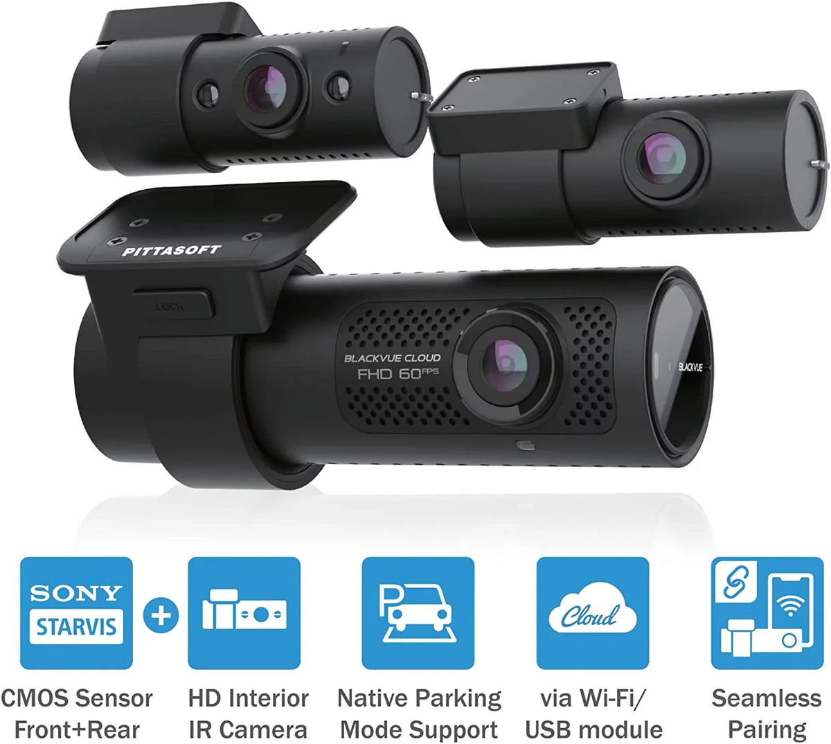 Charcoal DR750X-3CH PLUS | DUAL FHD + HD TRIPLE CHANNEL CLOUD DASHCAM | LTE VIA OPTIONAL LTE MODULE (32GB)