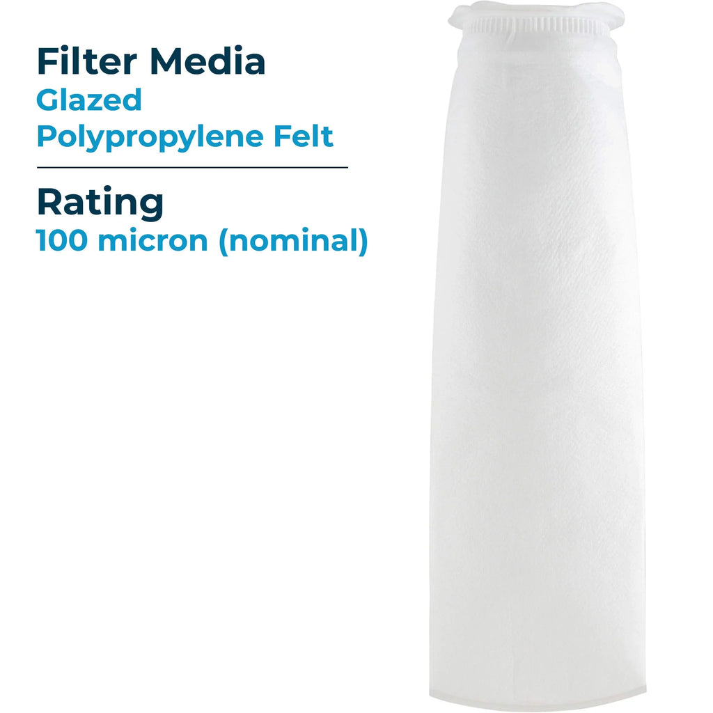 SpiroPure SP-BP-420-100 100 Micron #4 (20”) Glazed Polypropylene Felt Liquid Bag Filter BP-420-100 155394-03 (Case of 40)