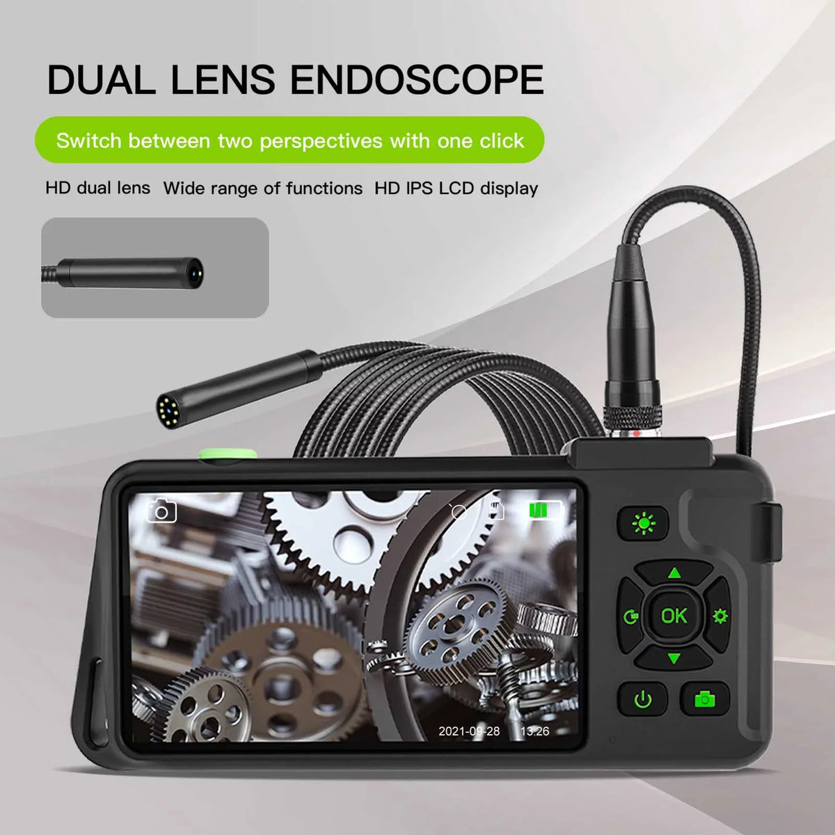 Docooler Industrial with Unit IPS Color Display 1080P Photos Videos Snake with 8 Borescope IP67 Waterproof 2 Million Pixels Inspection with TF Slot for Maintenance