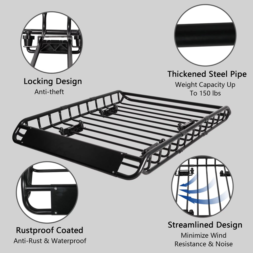 45"x 36"x4.5'' Rack Cargo Basket Universal Rooftop Cargo Rack, Cargo Carrier for Top of Vehicle for SUV, Truck, & Car Luggage Holder, 150 lbs Weight Capacity, Onyx