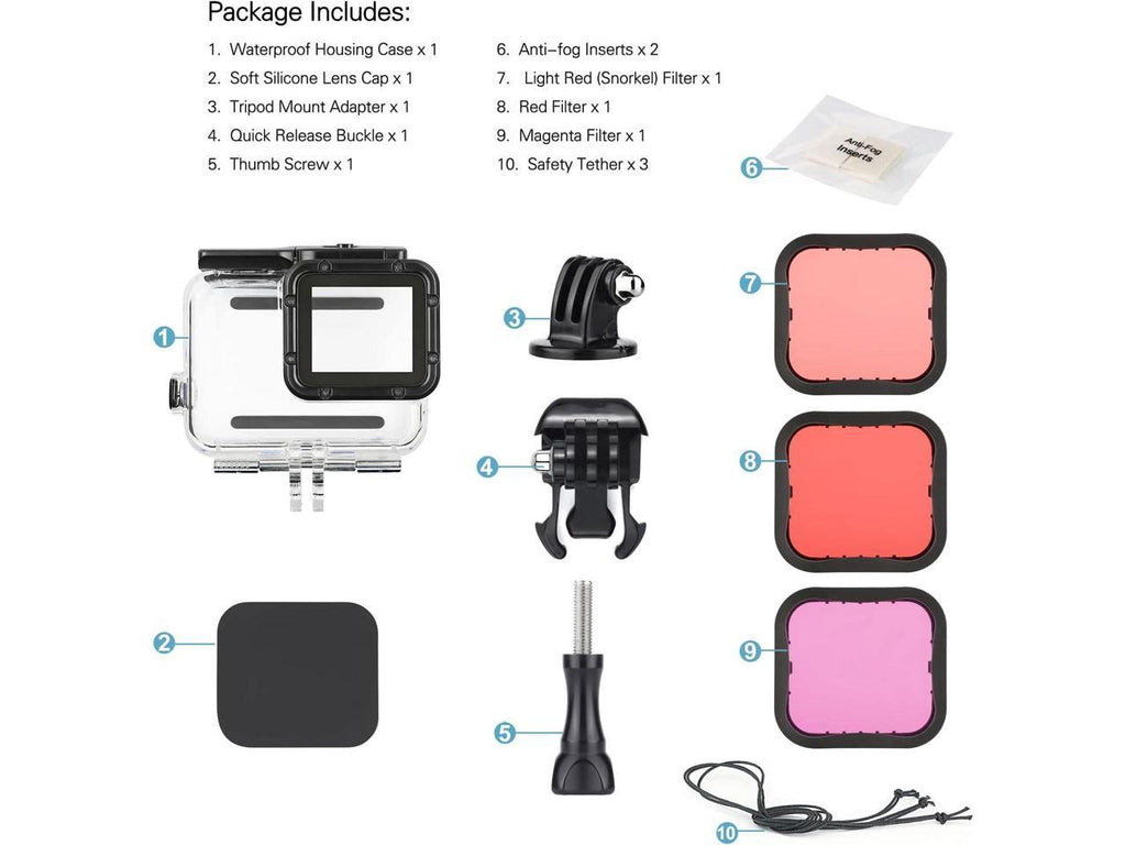 45m Underwater Waterproof Dive Housing Case with 3-Pack Dive Filters for GoPro Hero 5 6 7 Midnight Hero (2018) - Include Backdoor, Quick Release Buckle, Thumb Screw, Tripod Adapter, Lens Cap