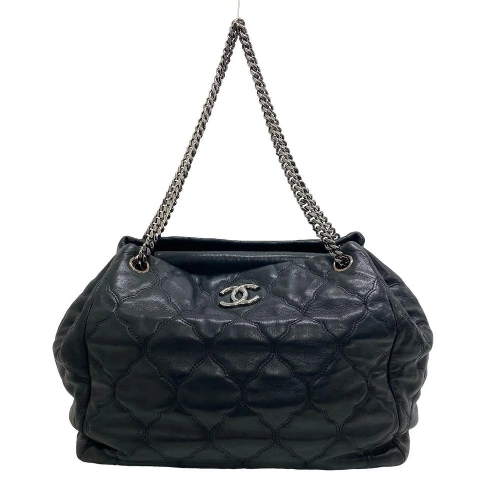 Pre-Owned CHANEL Bubble Quilt Chain Shoulder Coco Mark Handbag Charcoal Women's Z0005974 (Fair)