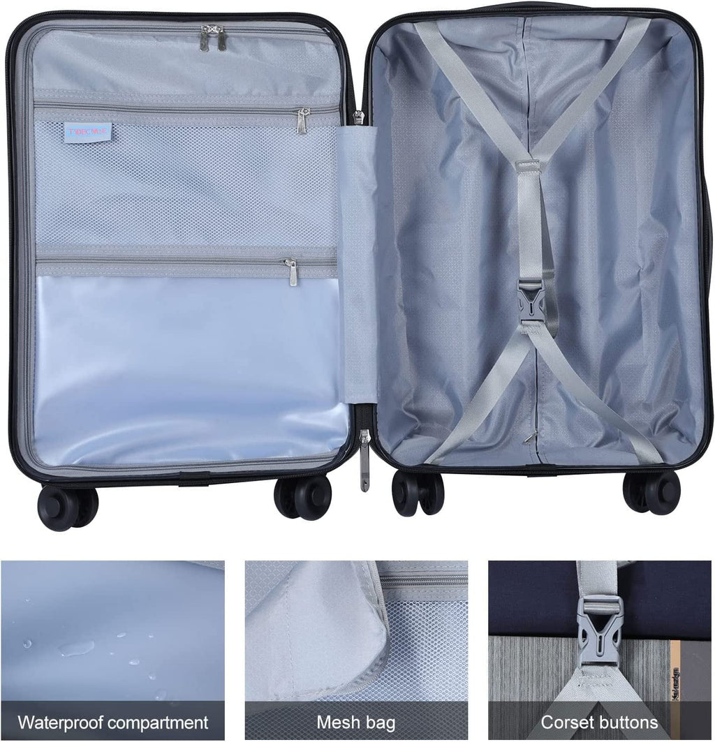2 Piece 20/24 Luggage Set, Only 20 with Front Laptop Pocket & Expandle, Lightweight ABS+PC Hardshell Suitcase with TSA Lock & Spinner Wheels, 20 Unit 37~41L + 24 Inch 65L, Ice Blue
