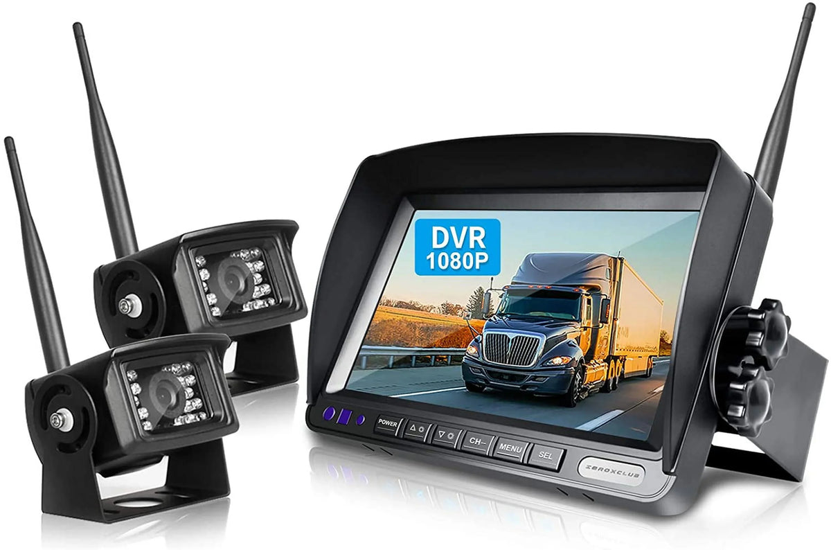 ZEROXCLUB 1080P FHD Digital Wireless Backup Camera System Kit for RV/Truck/Trailer/Van/Bus,Night Centimeter HD LCD Monitor,IP69 Waterproof Rear View Camera No Interference Record-HW02