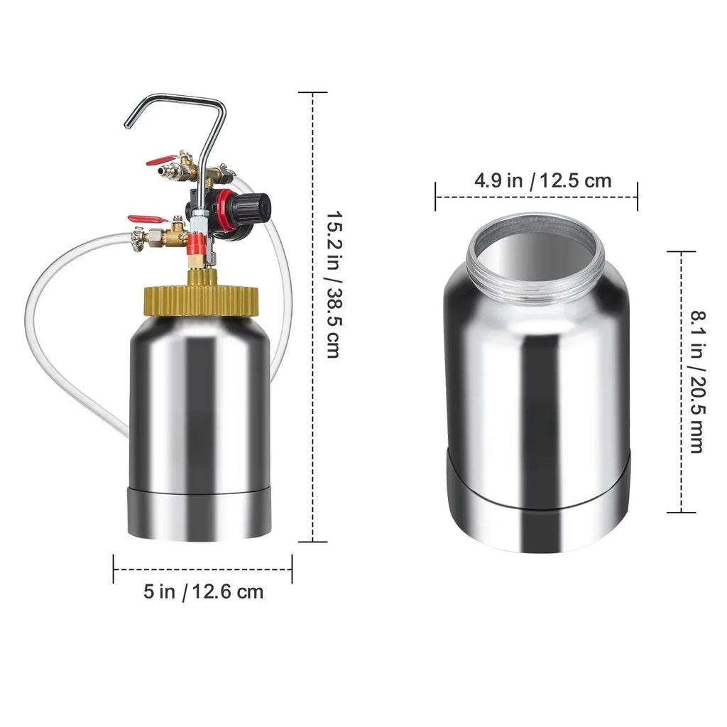 BENTISM Spray Paint Pressure Pot Tank, 2L/0.5gal Lightweight Air Paint Pressure Pot, 1.8mm Nozzle Spray Paint Gun 3m Hoses for Home Decoration Architecture Construction Automotive Painting, 45PSI Max